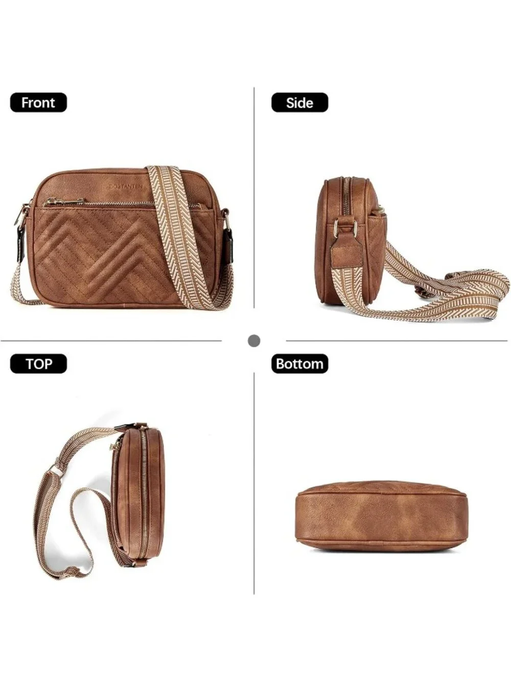 Women's Brown Leather Crossbody Purses Shoulder Handbags with Wide Strap